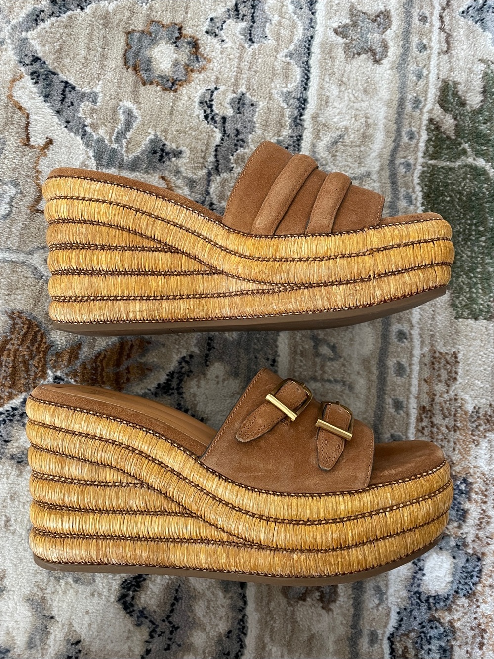 Sarto by Franco Sarto Tan Suede Espadrille Wedge Slide - Picture 4 of 7